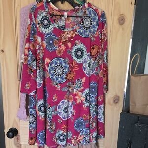 Floral Midi Dress in Magenta - Women's Swing Dress